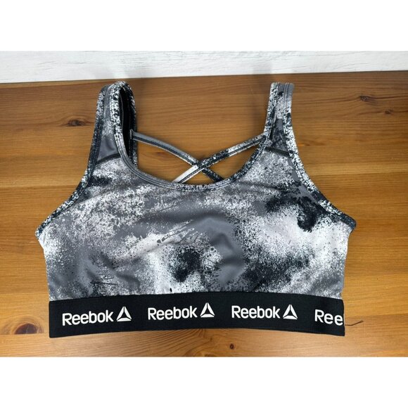 Reebok Womens Splatter Print Medium Impact Sports Bra - Picture 1 of 7